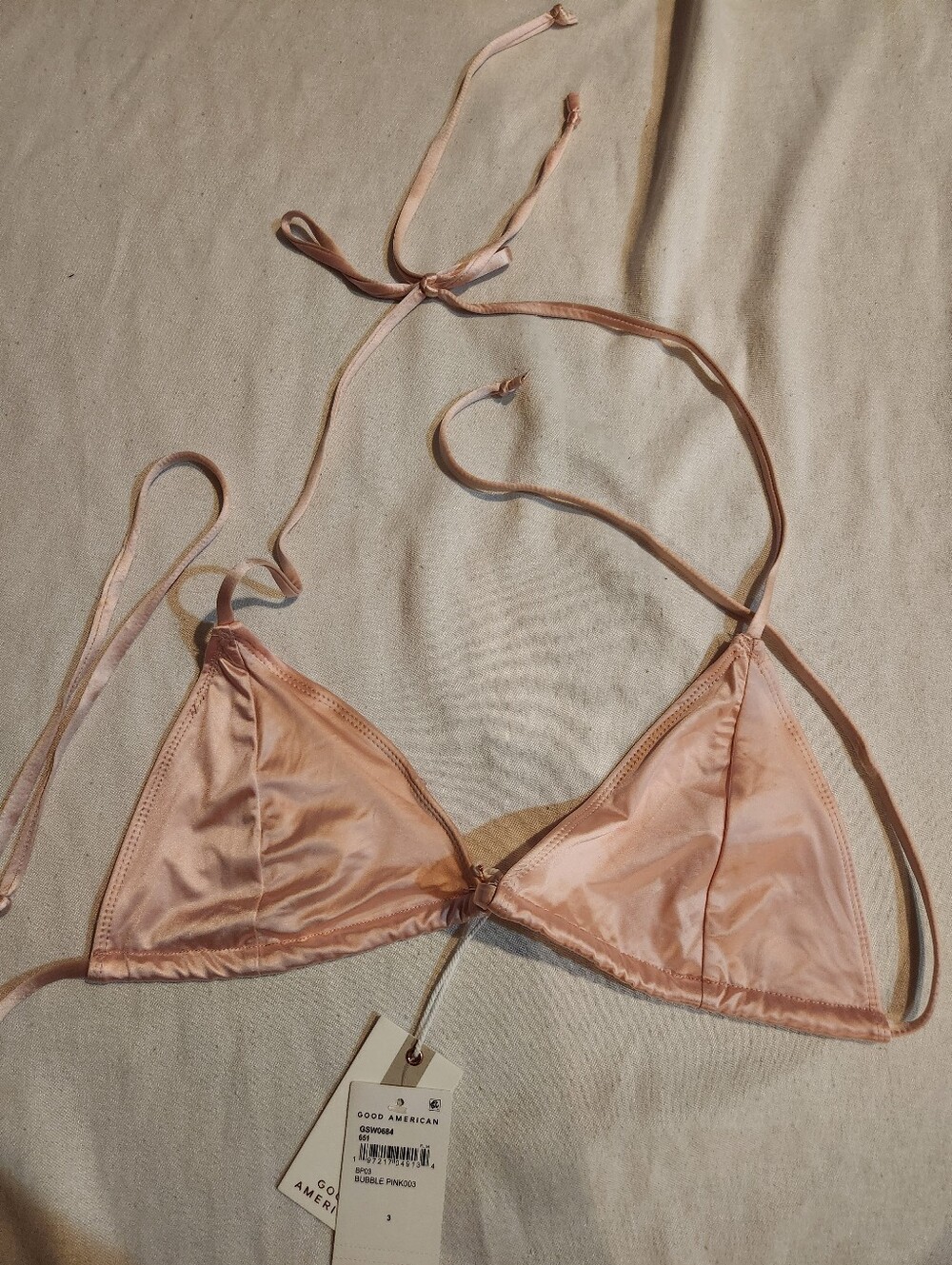 Good American Bubble Pink Satin Triangle Bikini Top Size 3 NWT